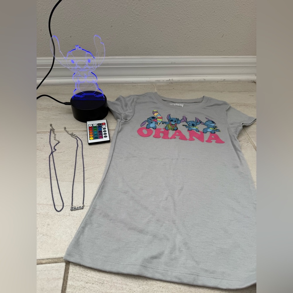Disney stitch shirt, light with remote and necklaces